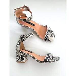 French Connection Snakeskin Heels Size 7 Ankle Strap Peep Toe Sandals Night Out